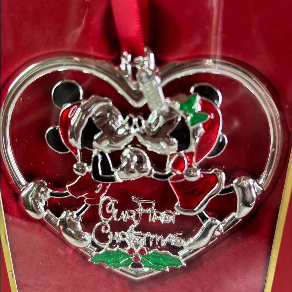 Lenox Disney Mickey & Minnie Silver and Red Christmas Ornament NWB retail $60 - Picture 3 of 8